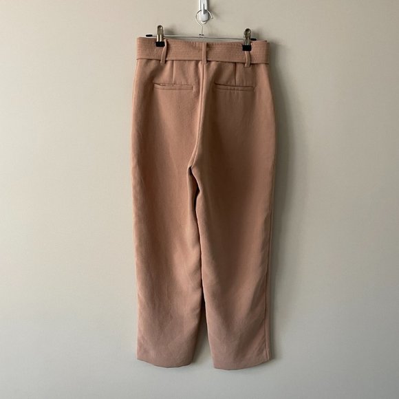 Wilfred Tie-Front Pants Casual High Waisted Belted Straight Leg Tan 4 NO BELT - Picture 3 of 10